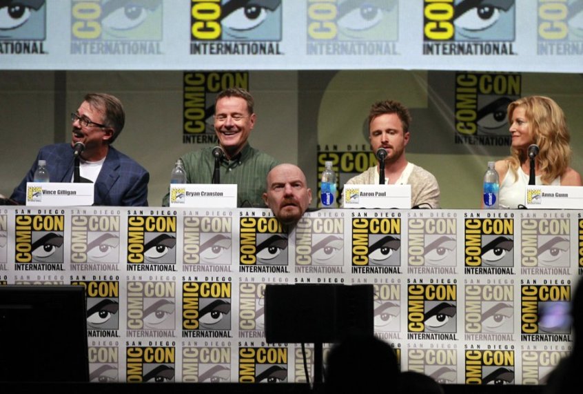 Bryan Cranston, Aaron Paul, and Anna Gunn at the SDCC Breaking Bad Panel photographed by KC Alfred for UT San Diego