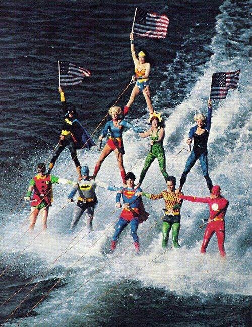 Superheros Celebrate America with Water Skiing Pyramid