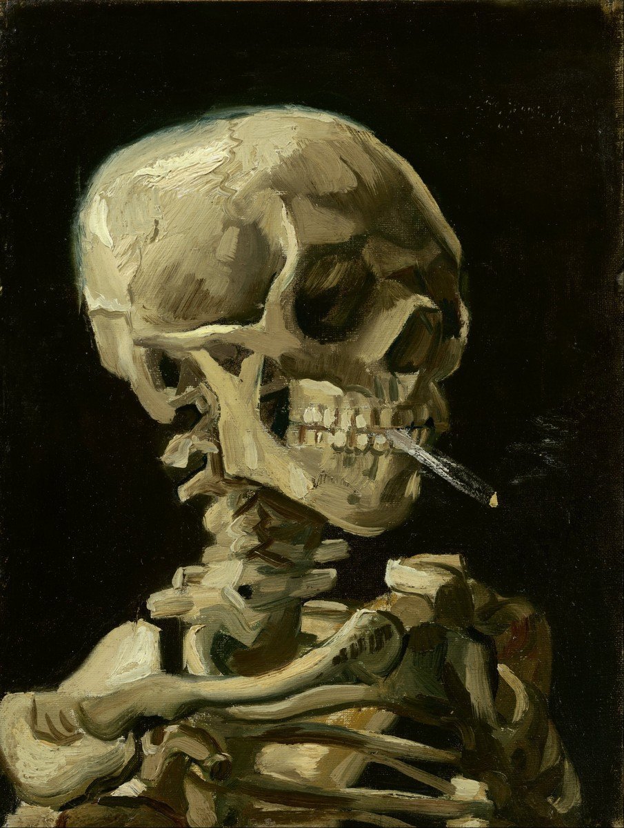 Head of a skeleton with a burning cigarette, 1886