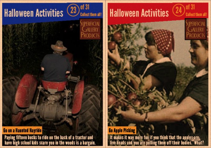 Halloween Activities Card 23 and 24 Go on a Haunted Hayride Go Apple Picking