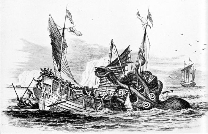 Pierre Denys de Montfort's Poulpe Colossal attacks a merchant ship.